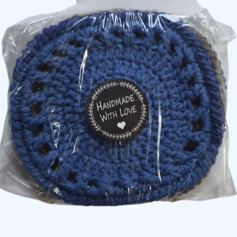 Ecofriendly Cotton Round Coaster Set of 4-Handmade Crocheted- Mixed Dark Colors